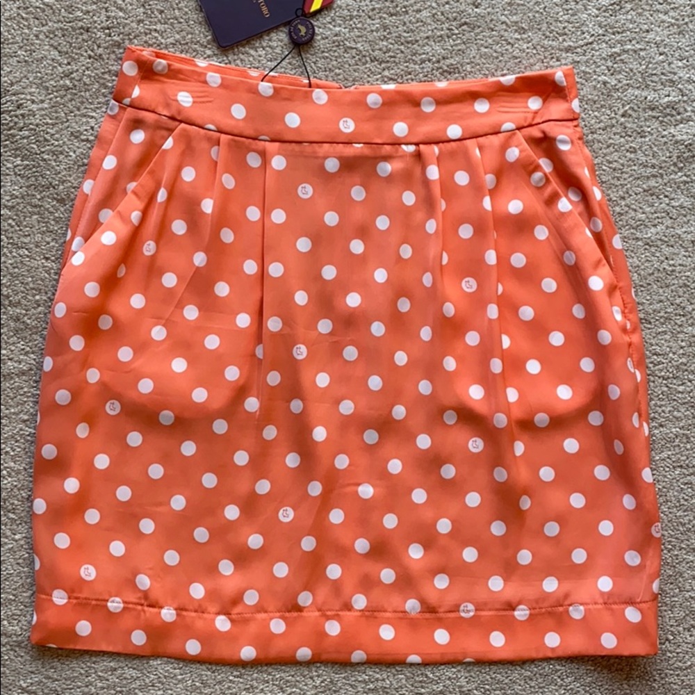 Orange polka dot skirt with pockets